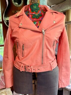 Levi's Coral Pink Leather Moto Jacket with Belt